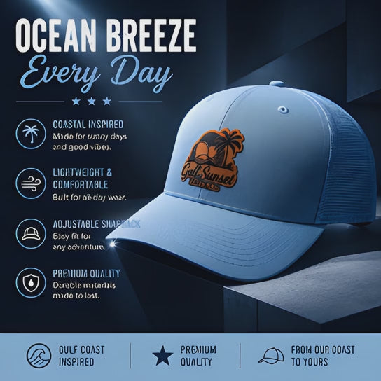 Light Blue Gulf Sunset Trucker Hat