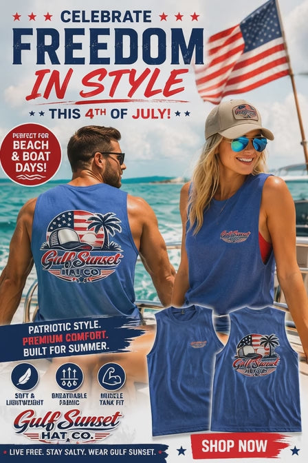 Blue USA Gulf Sunset Muscle Tank