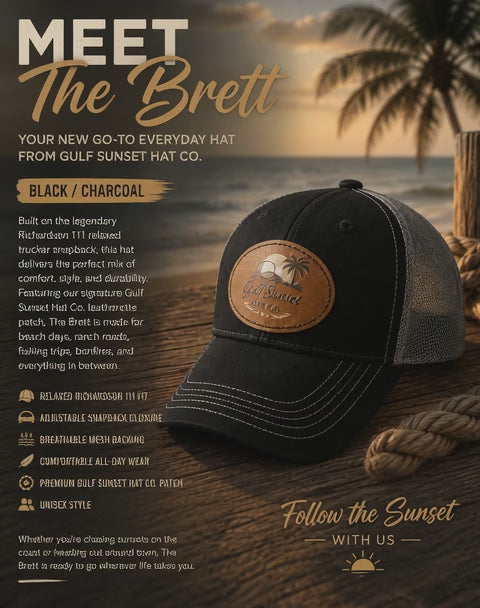 The Brett Black & Charcoal Trucker Hat – Gulf Sunset Hat Co