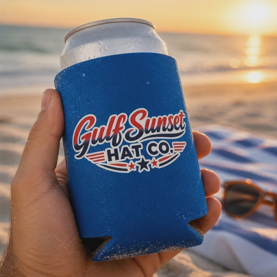 Red, White, and Blue Gulf Sunset Hat Co. Coozie