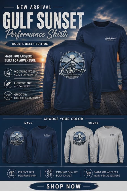 Gulf Sunset Hat Co. Rods and Reels Edition - performance Shirt