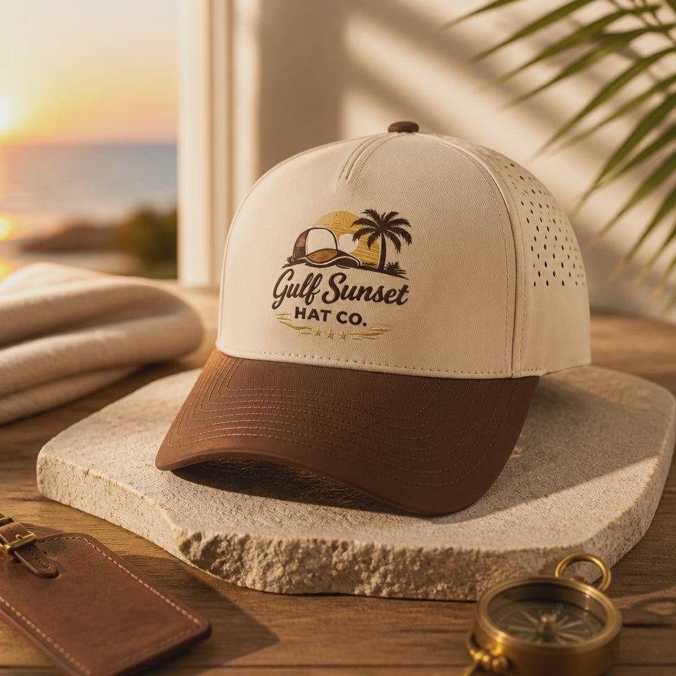 Cream and Brown Gulf Sunset Trucker Hat