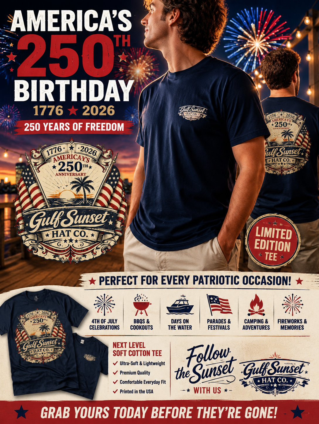 America 250 Gulf Sunset Tee
