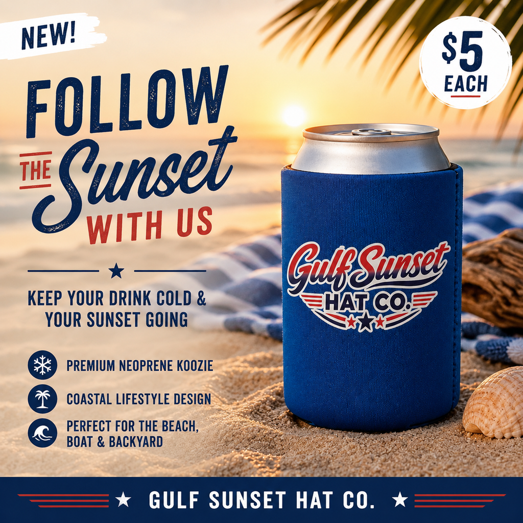Red, White, and Blue Gulf Sunset Hat Co. Coozie