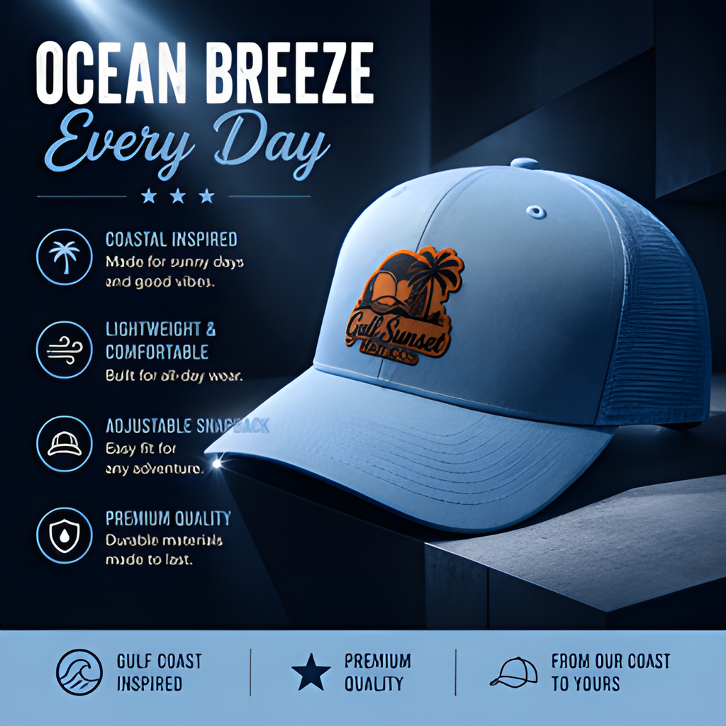 Light Blue Gulf Sunset Trucker Hat