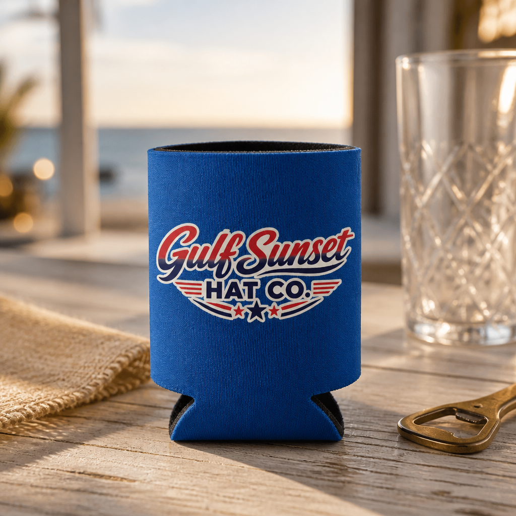 Red, White, and Blue Gulf Sunset Hat Co. Coozie