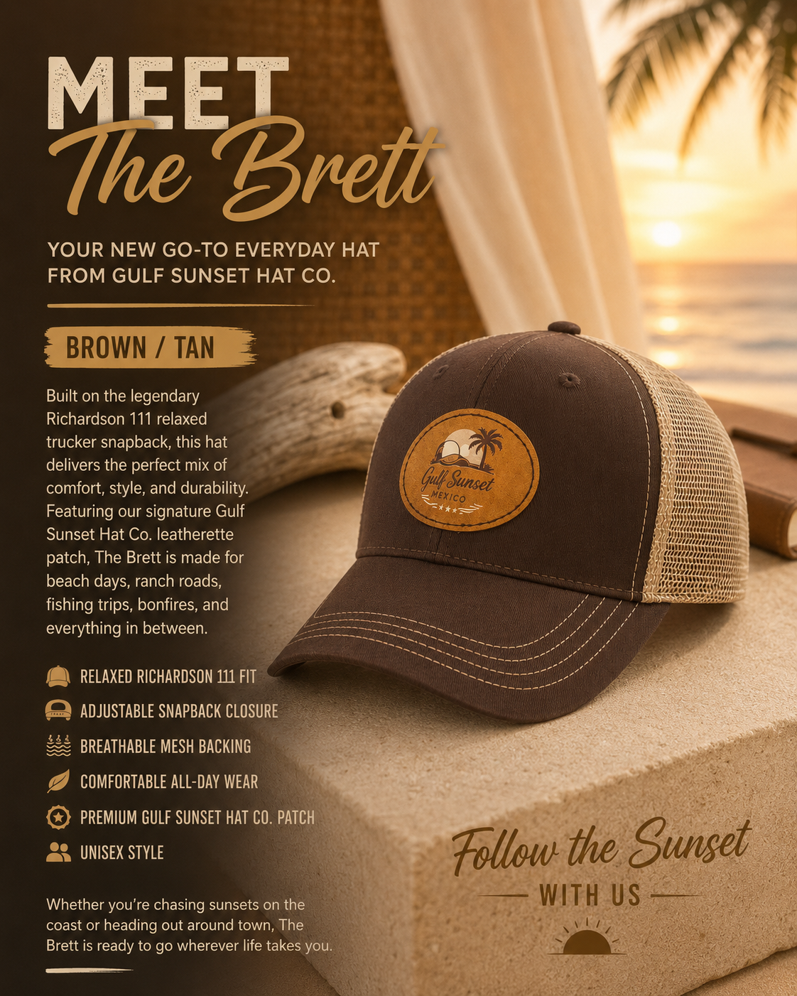 The Brett - Brown and Khaki Trucker Hat – Gulf Sunset Hat Co