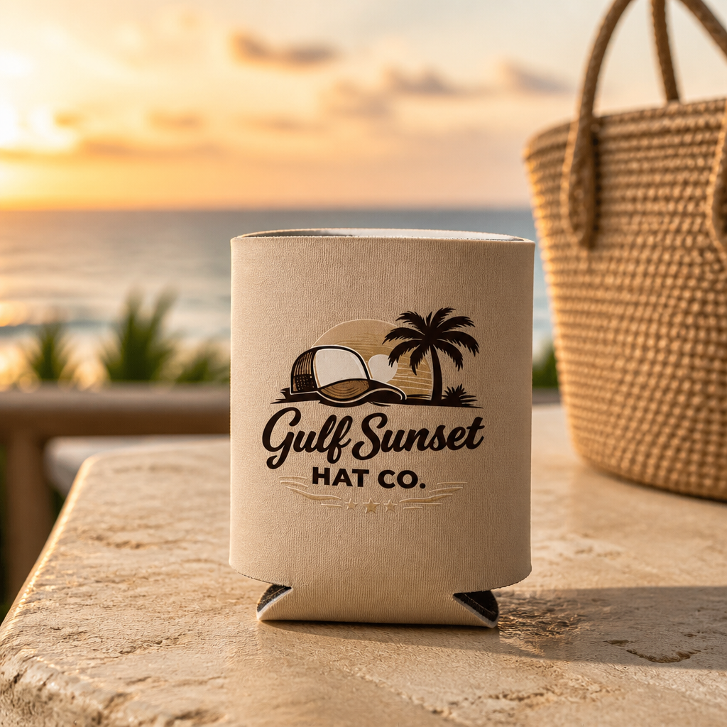 Cream and Brown Gulf Sunset Coozie