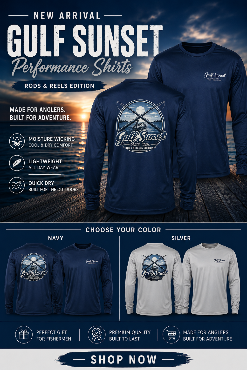 Gulf Sunset Hat Co. Rods and Reels Edition - performance Shirt