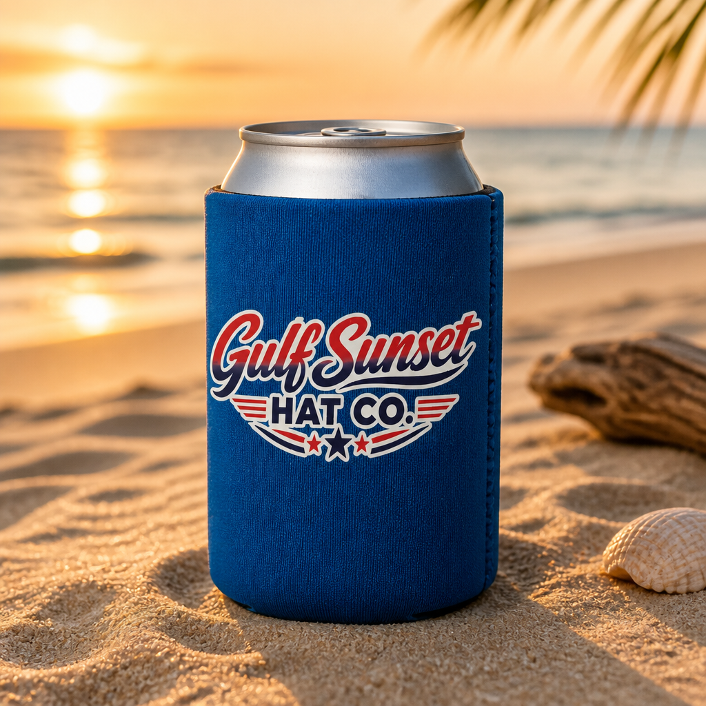 Red, White, and Blue Gulf Sunset Hat Co. Coozie