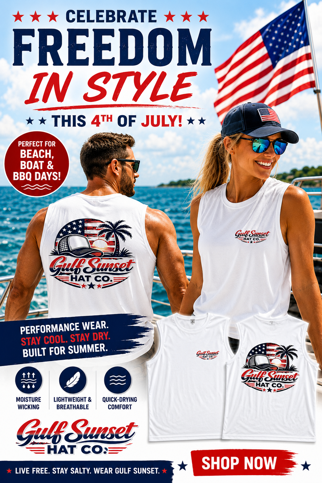 White USA Gulf Sunset Muscle Tank