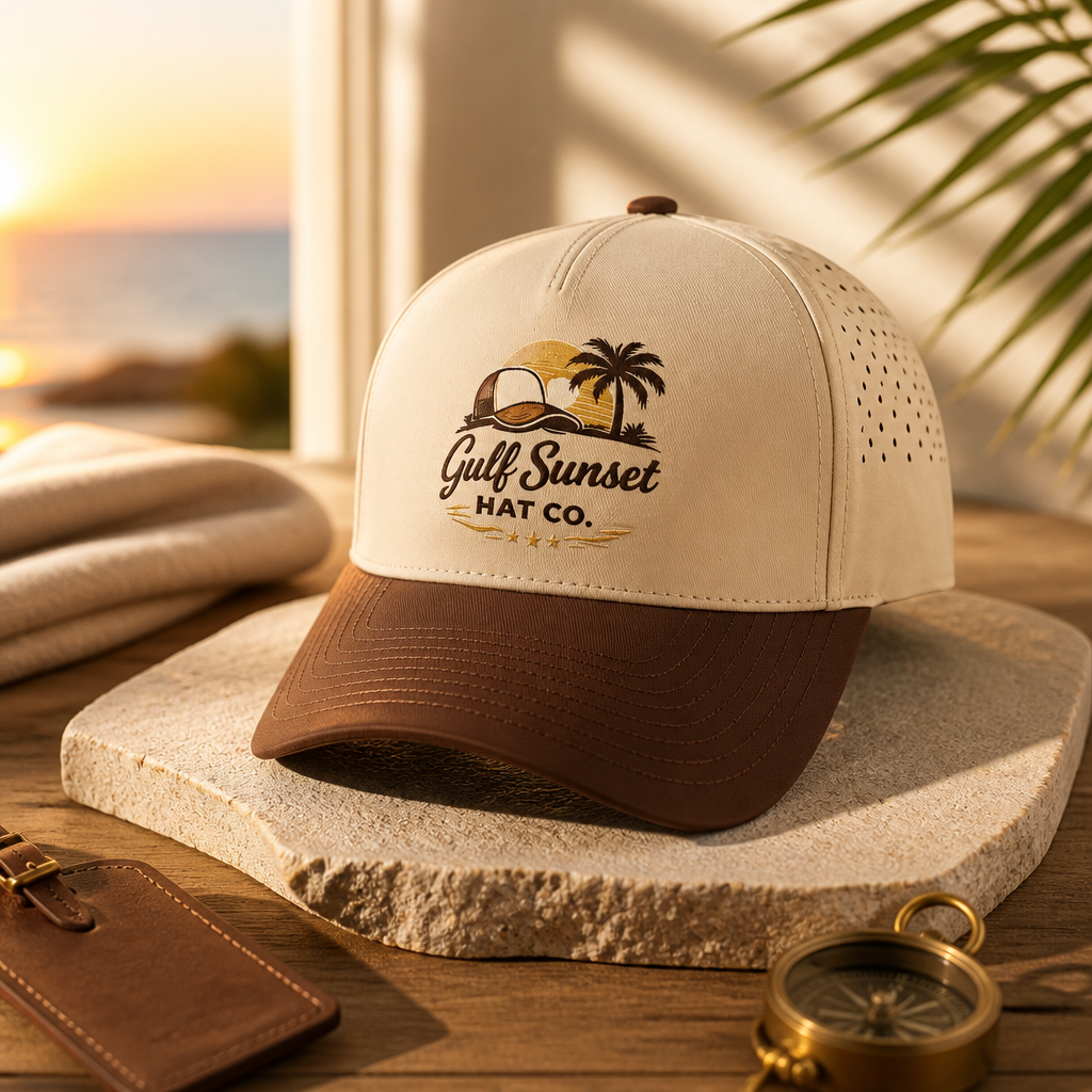 Cream and Brown Gulf Sunset Trucker Hat