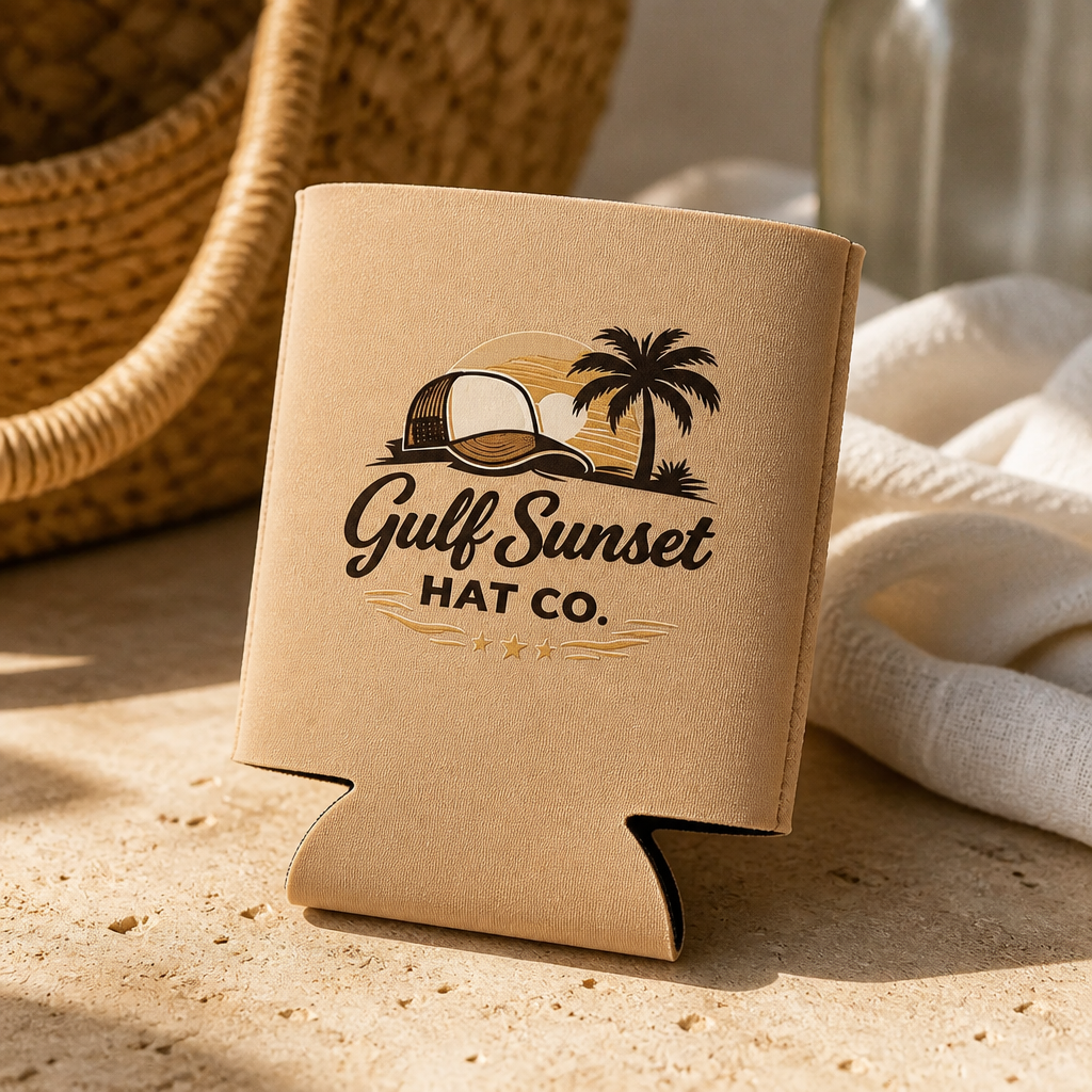 Cream and Brown Gulf Sunset Coozie