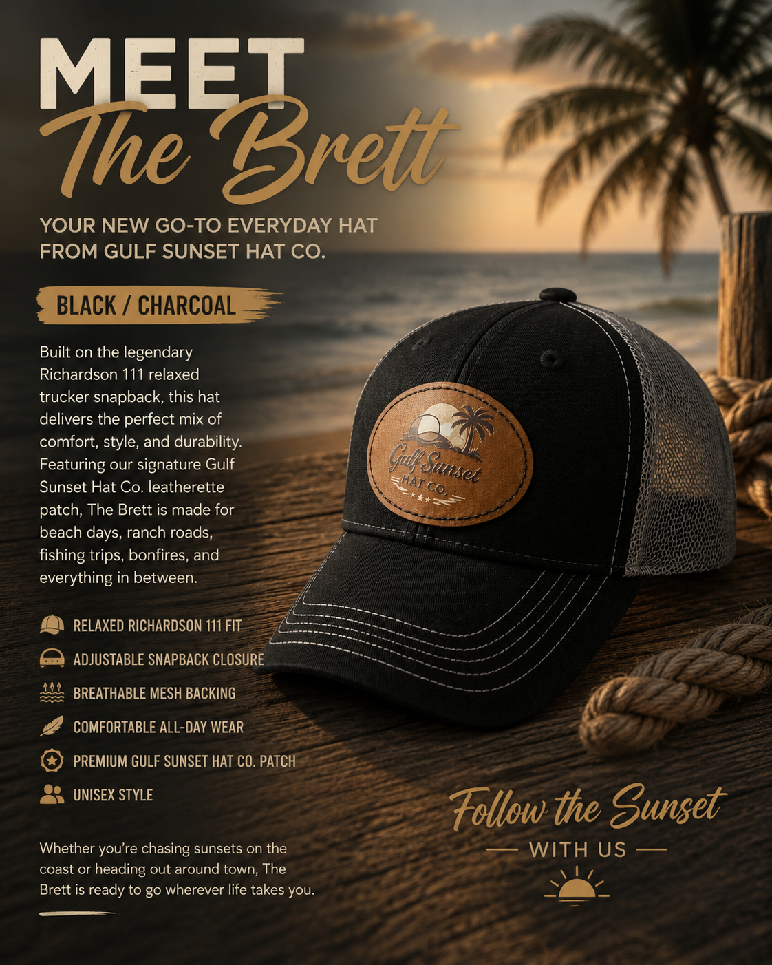 The Brett Black & Charcoal Trucker Hat – Gulf Sunset Hat Co