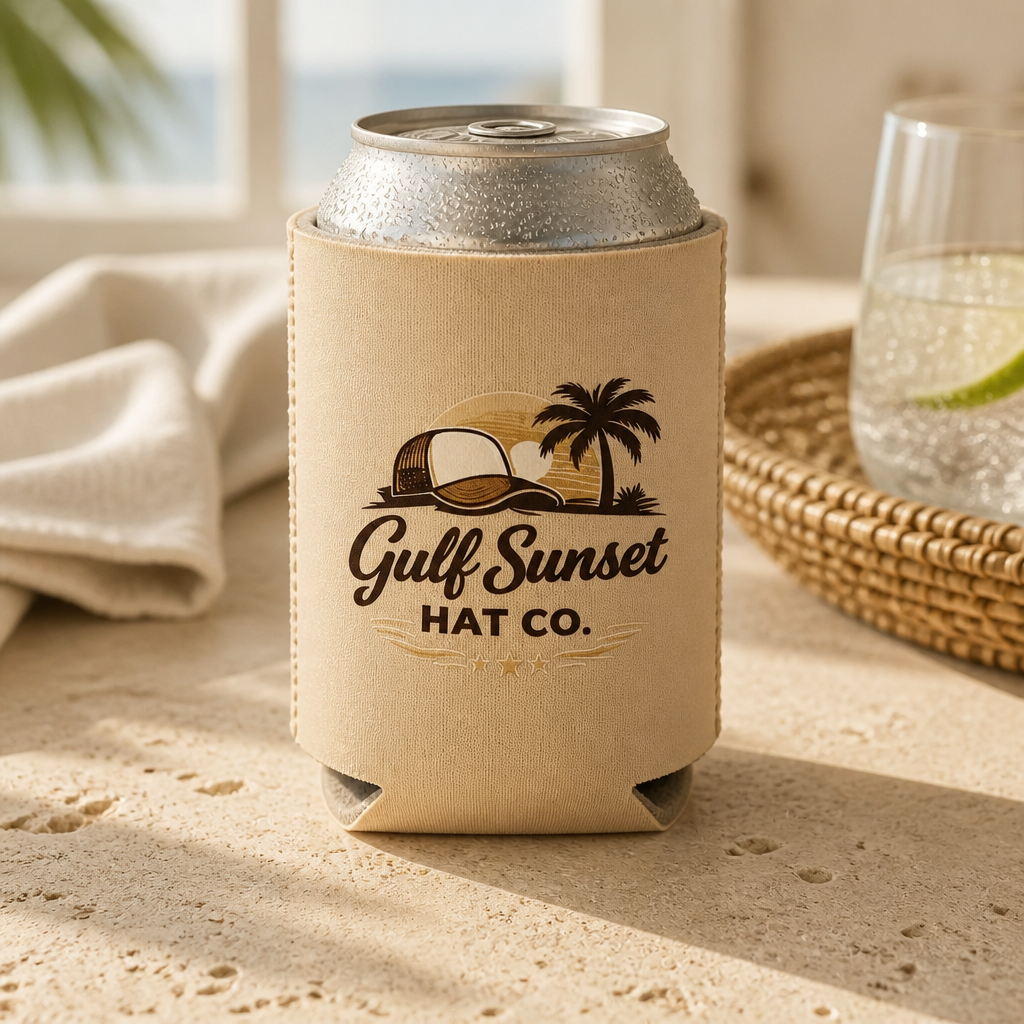 Cream and Brown Gulf Sunset Coozie
