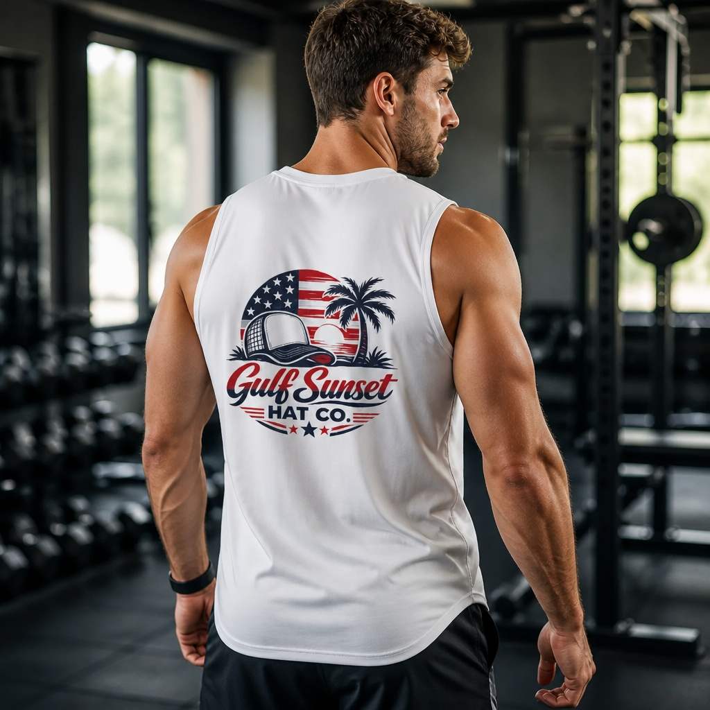 White USA Gulf Sunset Muscle Tank